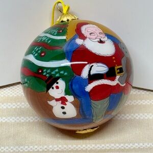 Santa Claus fireplace scene Ornament Reverse Hand painted Glass Ball 3" with box